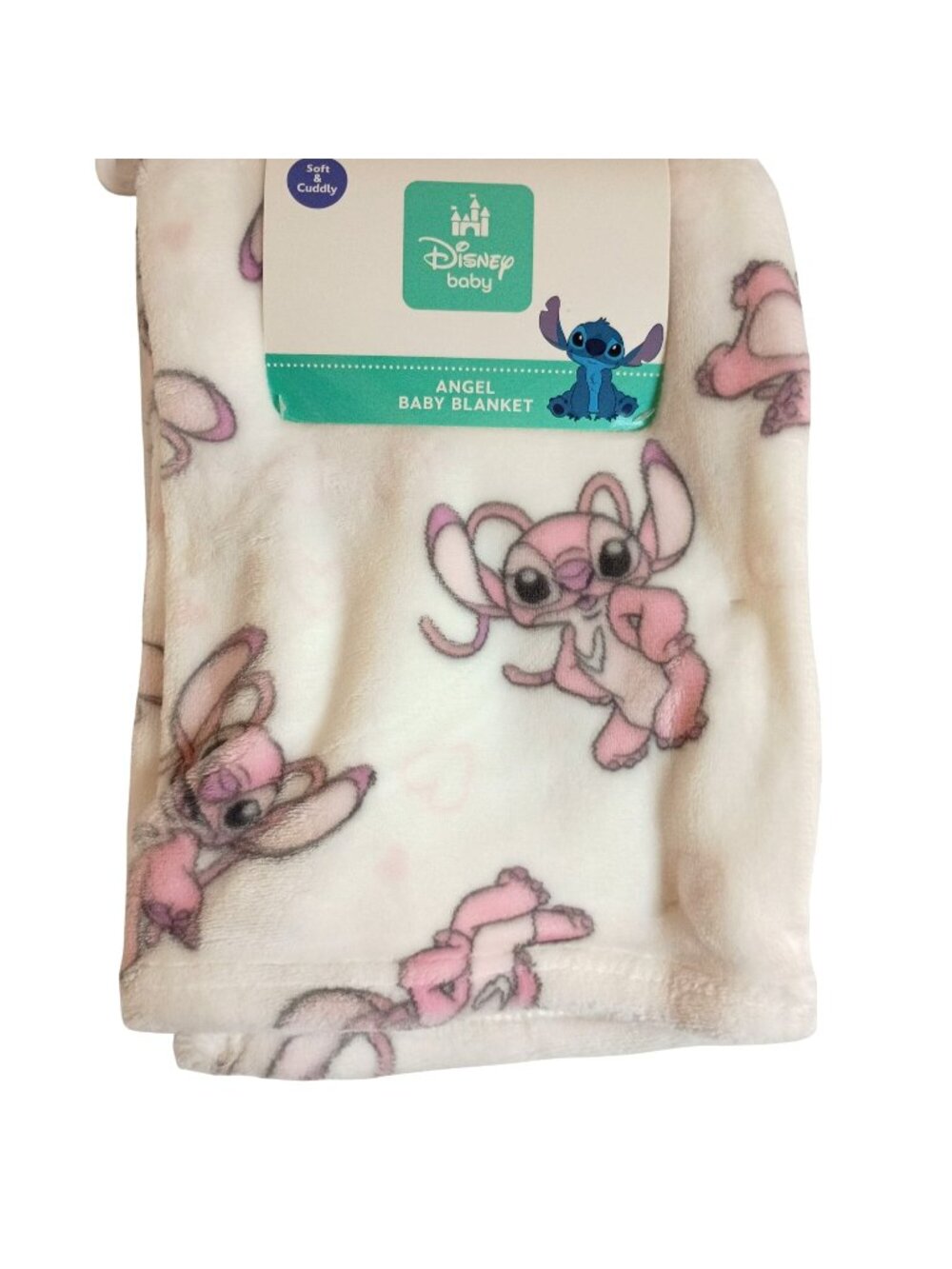 NWT Disney Baby Lilo Stitch Angel Plush Fleece Blanket Pink White 30x40 Hearts